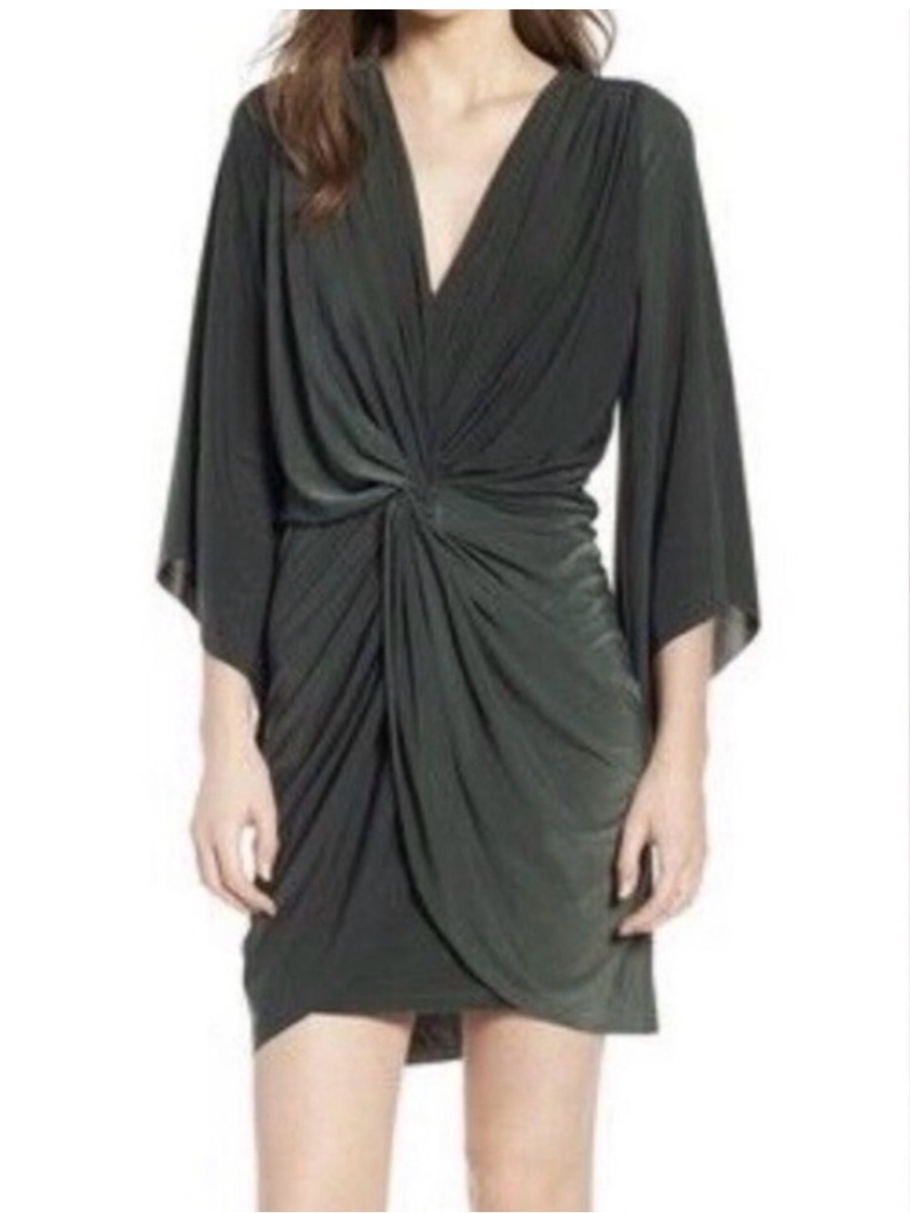 Misa Los Angeles Olive Green Draped Knot Front Dress
